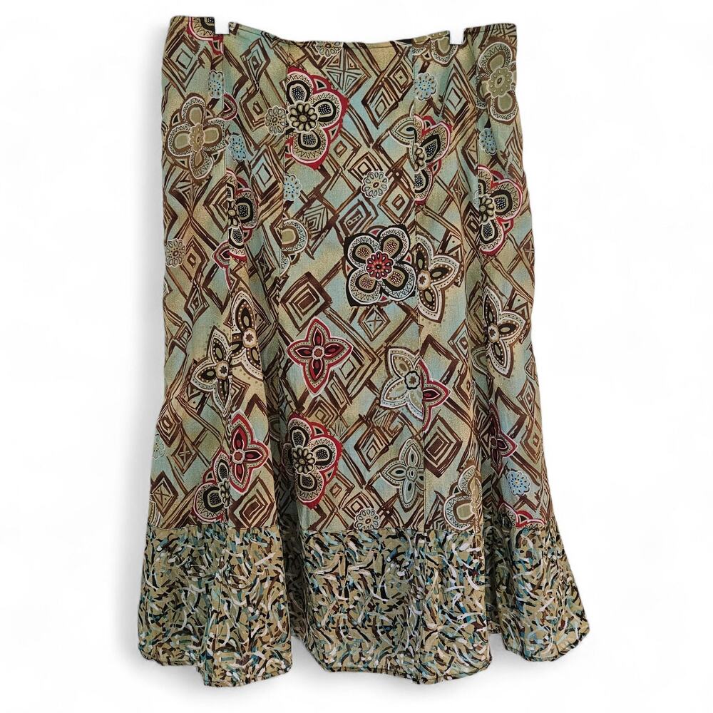 Requirements Womens Cotton Floral Geometric Ruffle Hem Boho Midi Skirt Size 14